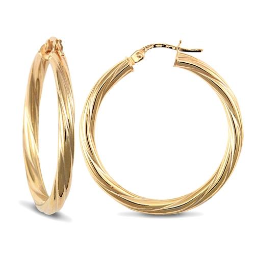 9ct Yellow Gold 3mm Twisted Hoop Earrings 30mm - My Jewel World