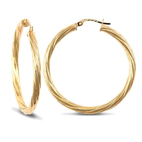 9ct Yellow Gold 3mm Twisted Hoop Earrings 35mm - My Jewel World