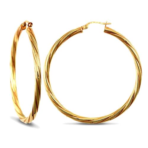 9ct Yellow Gold 3mm Twisted Hoop Earrings 45mm - My Jewel World