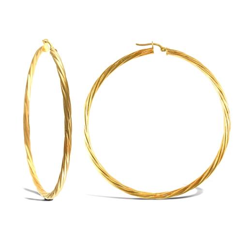9ct Yellow Gold 3mm Twisted Hoop Earrings 65mm - My Jewel World