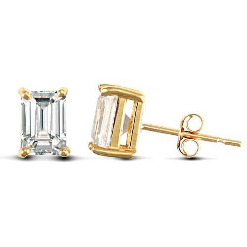 9ct Yellow Gold 4 Claw Emerald Cut CZ Solitaire Stud Earrings 7x5mm - My Jewel World