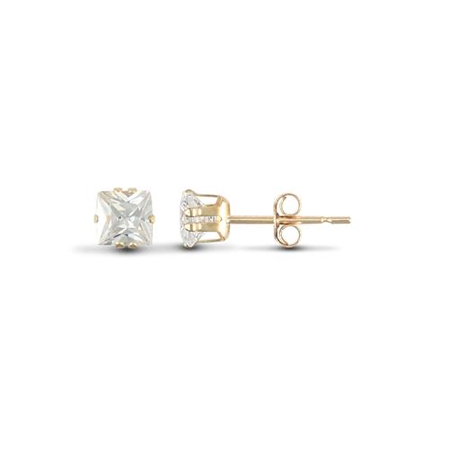 9ct Yellow Gold 4 Claw Princess CZ Solitaire Stud Earrings 6mm - My Jewel World