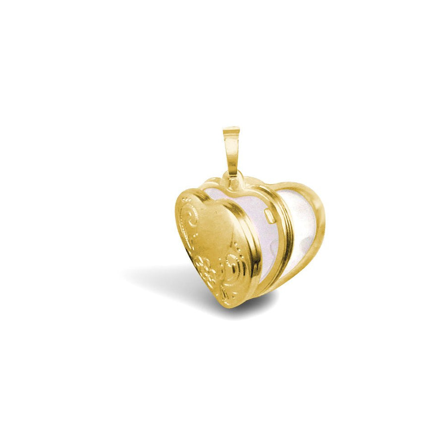 9ct Yellow Gold 4 Picture Love Heart Engraved Locket Pendant Necklace - My Jewel World