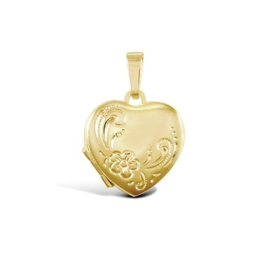 9ct Yellow Gold 4 Picture Love Heart Engraved Locket Pendant Necklace - My Jewel World