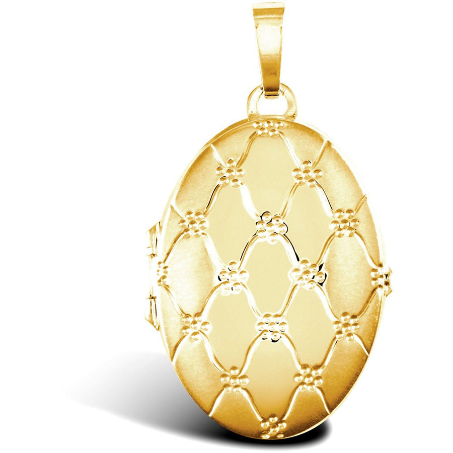 9ct Yellow Gold 4 Picture Oval Quilted Daisy Locket Pendant Necklace - My Jewel World