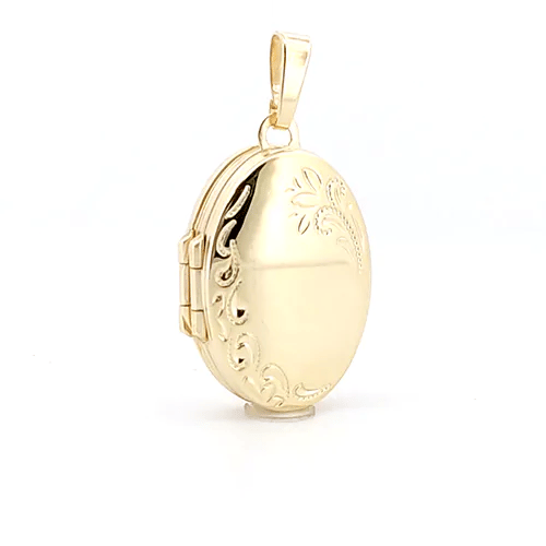 9ct Yellow Gold 4 Picture Oval Shaped Engraved Locket Pendant Necklace - My Jewel World