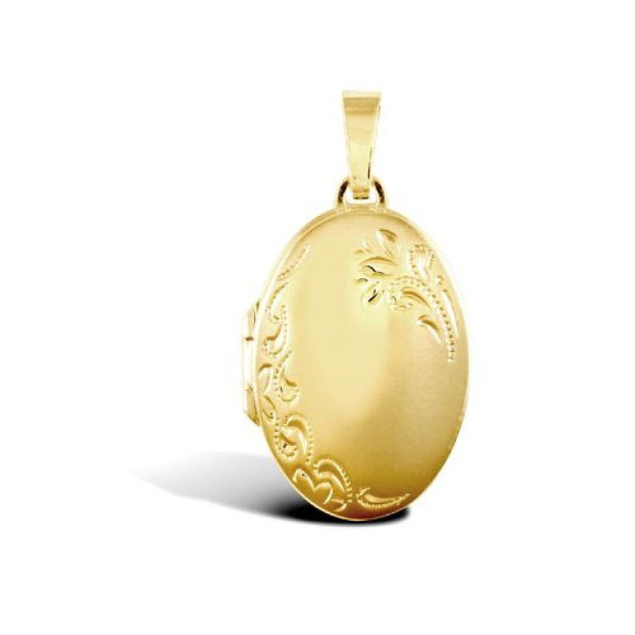 9ct Yellow Gold 4 Picture Oval Shaped Engraved Locket Pendant Necklace - My Jewel World