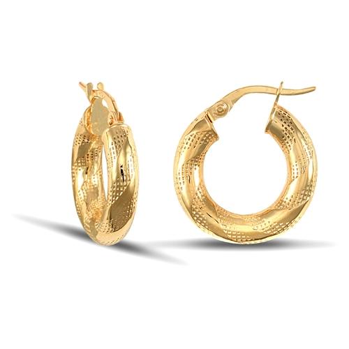 9ct Yellow Gold 4mm Textured Striped Hoop Earrings 18mm - My Jewel World