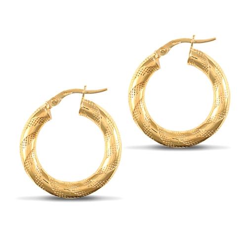 9ct Yellow Gold 4mm Textured Striped Hoop Earrings 23mm - My Jewel World