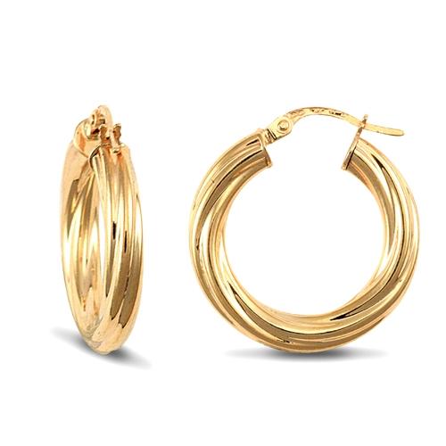9ct Yellow Gold 4mm Twisted Hoop Earrings 23mm - My Jewel World