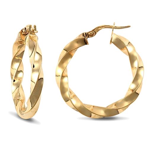 9ct Yellow Gold 4mm Twisted Hoop Earrings 27mm - My Jewel World