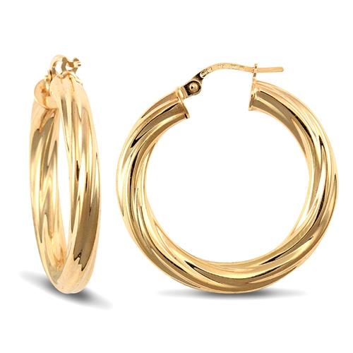 9ct Yellow Gold 4mm Twisted Hoop Earrings 28mm - My Jewel World