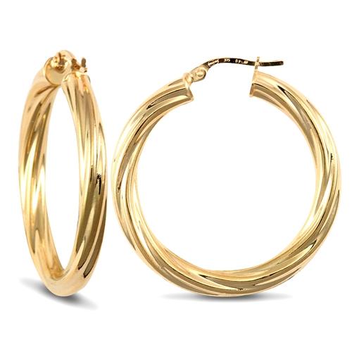 9ct Yellow Gold 4mm Twisted Hoop Earrings 33mm - My Jewel World