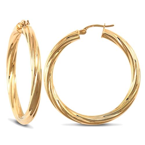 9ct Yellow Gold 4mm Twisted Hoop Earrings 37mm - My Jewel World