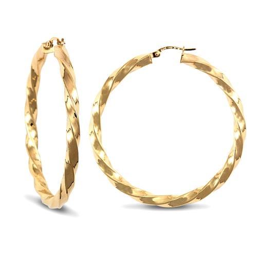 9ct Yellow Gold 4mm Twisted Hoop Earrings 47mm - My Jewel World