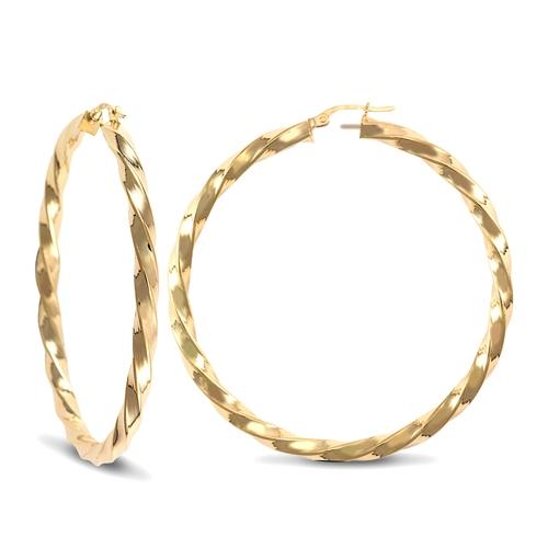 9ct Yellow Gold 4mm Twisted Hoop Earrings 55mm - My Jewel World