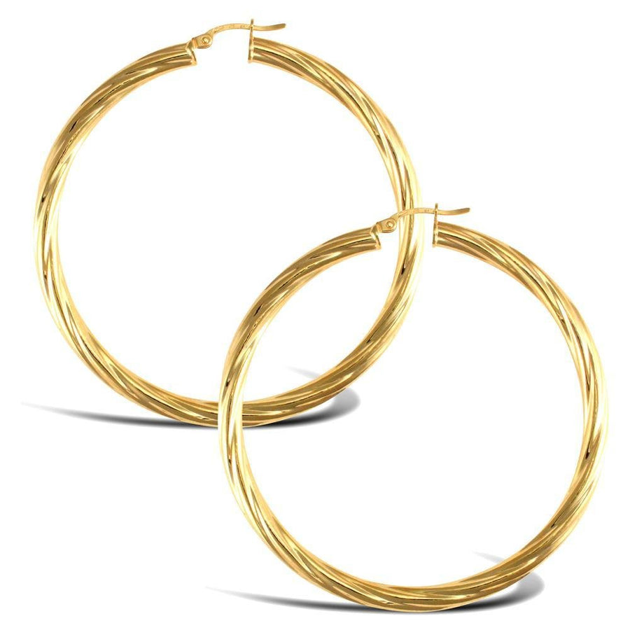 9ct Yellow Gold 4mm Twisted Hoop Earrings 57mm - My Jewel World