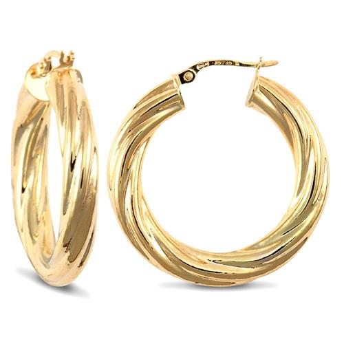 9ct Yellow Gold 5mm Twisted Hoop Earrings 30mm - My Jewel World