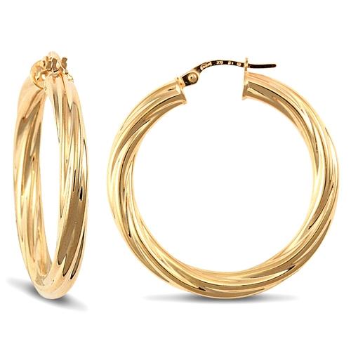 9ct Yellow Gold 5mm Twisted Hoop Earrings 34mm - My Jewel World