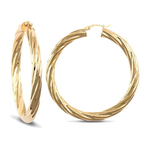 9ct Yellow Gold 5mm Twisted Hoop Earrings 50mm - My Jewel World