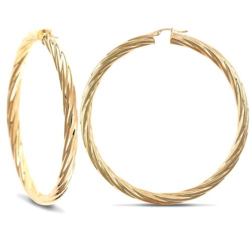 9ct Yellow Gold 5mm Twisted Hoop Earrings 69mm - My Jewel World