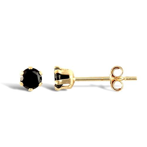 9ct Yellow Gold 6 Claw Round Black CZ Solitaire Stud Earrings 3mm - My Jewel World