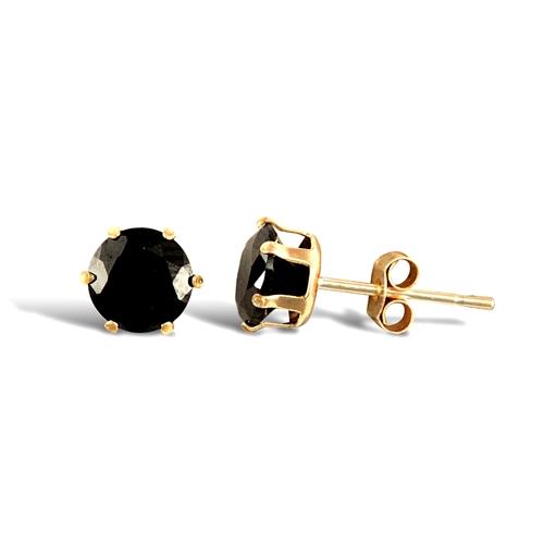 9ct Yellow Gold 6 Claw Round Black CZ Solitaire Stud Earrings 5mm - My Jewel World