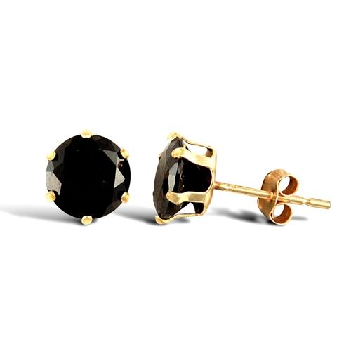 9ct Yellow Gold 6 Claw Round Black CZ Solitaire Stud Earrings 6mm - My Jewel World