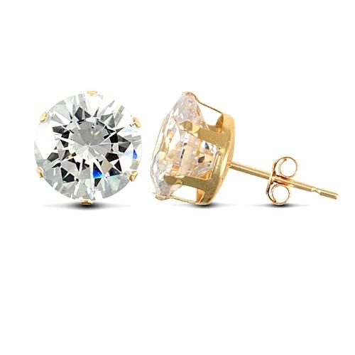 9ct Yellow Gold 6 Claw Round CZ Solitaire Stud Earrings 10mm - My Jewel World