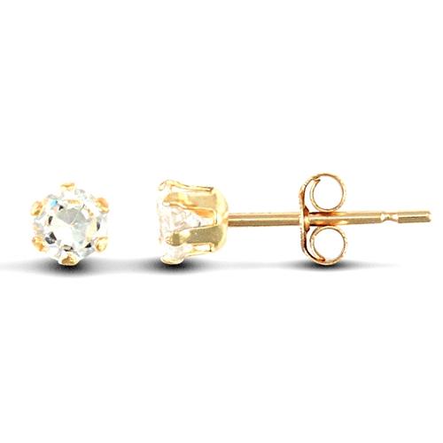 9ct Yellow Gold 6 Claw Round CZ Solitaire Stud Earrings 3mm - My Jewel World