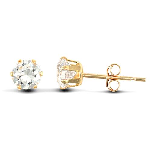9ct Yellow Gold 6 Claw Round CZ Solitaire Stud Earrings 4mm - My Jewel World