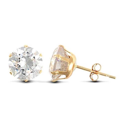 9ct Yellow Gold 6 Claw Round CZ Solitaire Stud Earrings 7mm - My Jewel World