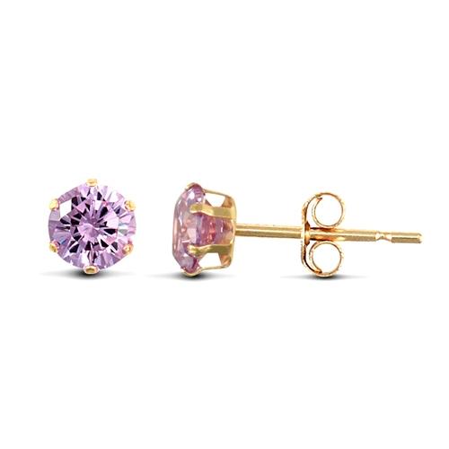 9ct Yellow Gold 6 Claw Round Lavender CZ Solitaire Stud Earrings 3mm - My Jewel World
