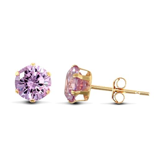 9ct Yellow Gold 6 Claw Round Lavender CZ Solitaire Stud Earrings 5mm - My Jewel World