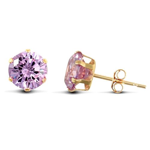 9ct Yellow Gold 6 Claw Round Lavender CZ Solitaire Stud Earrings 6mm - My Jewel World