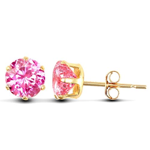 9ct Yellow Gold 6 Claw Round Pink CZ Solitaire Stud Earrings 5mm - My Jewel World