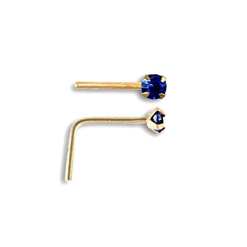 9ct Yellow Gold Blue CZ Solitaire Nose Stud 2mm - My Jewel World