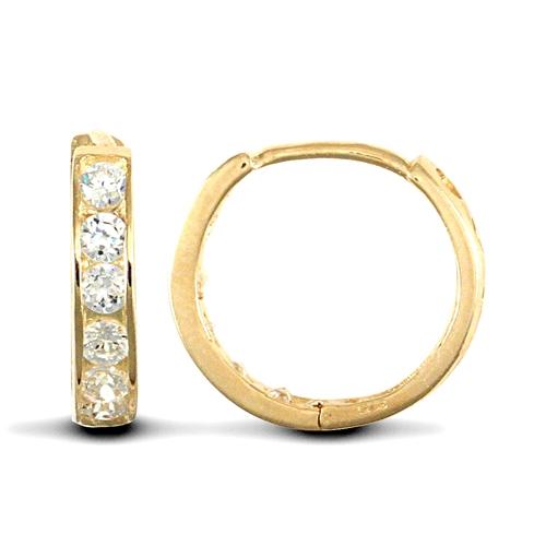 9ct Yellow Gold Channel Set CZ 2mm Huggie Hoop Earrings 11mm 0.9g - My Jewel World