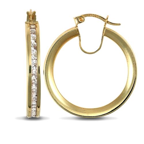 9ct Yellow Gold Channel Set Round CZ 4mm Hoop Earrings 22mm - My Jewel World