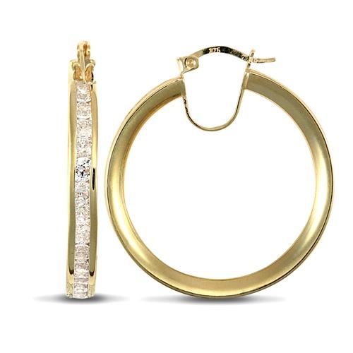 9ct Yellow Gold Channel Set Round CZ 4mm Hoop Earrings 29mm - My Jewel World