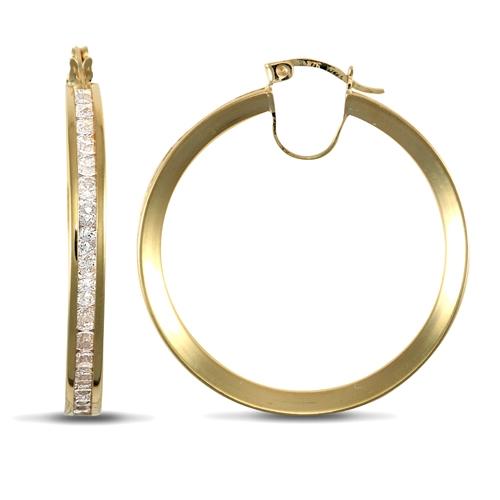 9ct Yellow Gold Channel Set Round CZ 4mm Hoop Earrings 35mm - My Jewel World