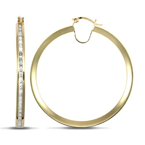 9ct Yellow Gold Channel Set Round CZ 4mm Hoop Earrings 47mm - My Jewel World