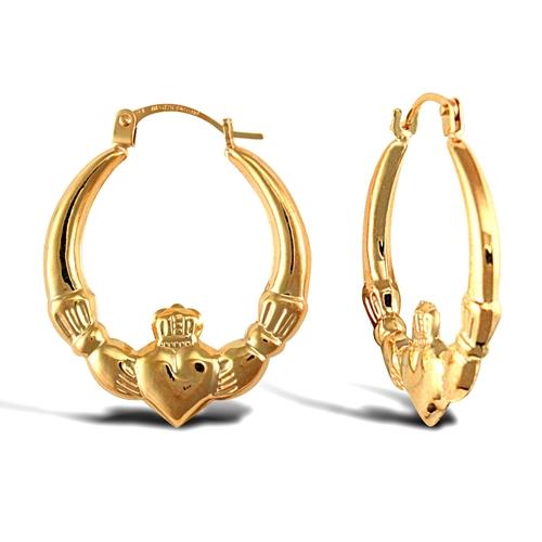 9ct Yellow Gold Claddagh Creole Hoop Earrings 20x24mm - My Jewel World
