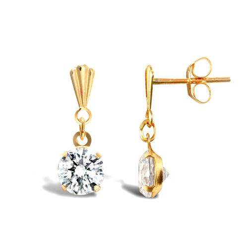 9ct Yellow Gold Claw Set Round CZ Drop Earrings - My Jewel World