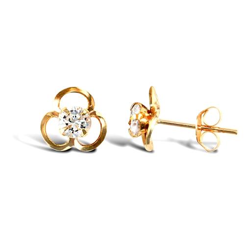 9ct Yellow Gold Clover CZ Solitaire Stud Earrings - My Jewel World