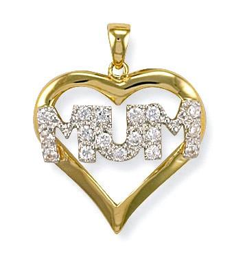 9ct Yellow Gold CZ Love Heart Mum Pendant Necklace 4.0g - My Jewel World
