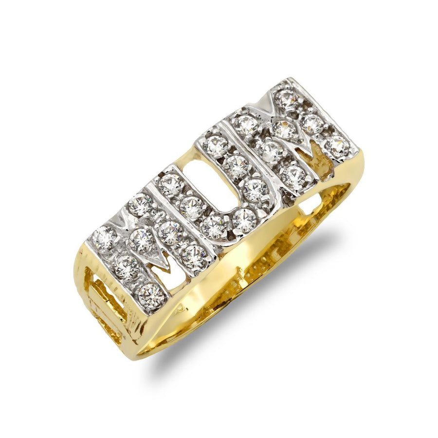 9ct Yellow Gold CZ Mum Ring with Curbed Sides 2.7g - My Jewel World