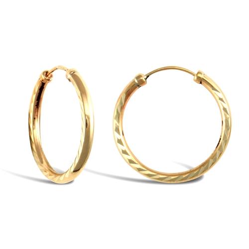 9ct Yellow Gold Diamond Cut 1.5mm Capped Sleeper Hoop Earrings 18mm - My Jewel World