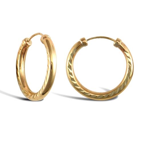 9ct Yellow Gold Diamond Cut 2.5mm Capped Sleeper Hoop Earrings 18mm - My Jewel World