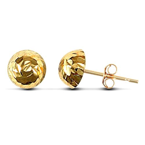 9ct Yellow Gold Diamond Cut Half Ball Stud Earrings 7mm - My Jewel World